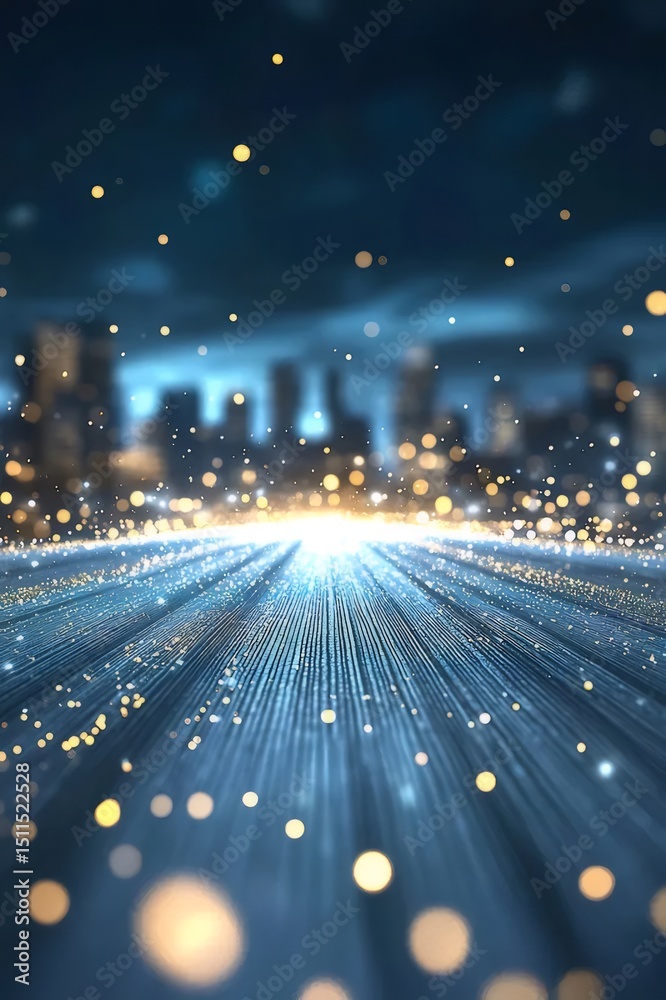 Aufkleber 未来都市の抽象的デジタル光線が輝く背景に広がるデジタルネットワークのデザイン