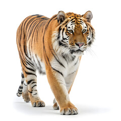 Fototapeta premium A sleek full-body Bengal tiger walking slowly with a poised and graceful posture.