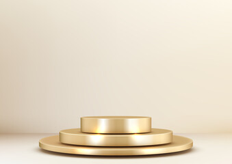 elegant gold tiered podium luxury display minimalist metallic shine 3d mockup showcase modern product presentation