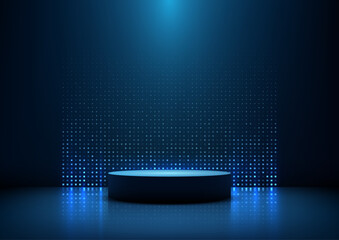 futuristic blue stage with illuminated podium and glowing squares tech concept modern showcase