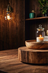 cozy evening candlelight on wooden table