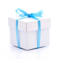 Obraz premium Elegant White Gift Box with Light Blue Ribbon