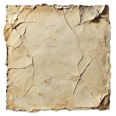 A square, aged, and crumpled piece of parchment with visible cracks and weathered edges.