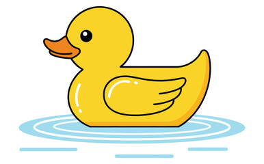 Cute yellow duck swimming in rippling water featuring a flat and minimal design style vector art. EPS 10