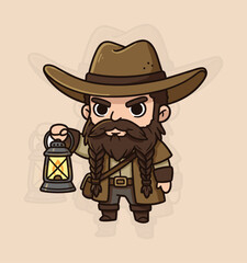 Adorable Chibi Prospector Wild West Illustrations