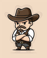 Chibi Wild West Saloon Bouncer Vector Illustration, Cute Cowboy Character Graphic