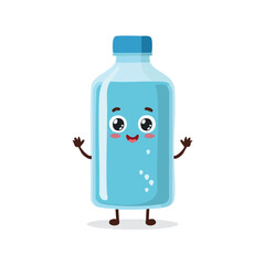 water bottle in cute cartoon character style with expressive face and limbs.