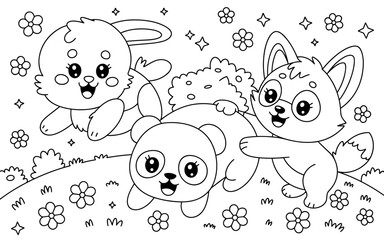 Cute Animal Coloring Page, Lineart outline illustration 