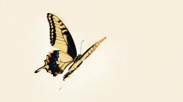 Delicate Eastern Tiger Swallowtail Butterfly Soaring Gently in Cream-Colored Dreamscape