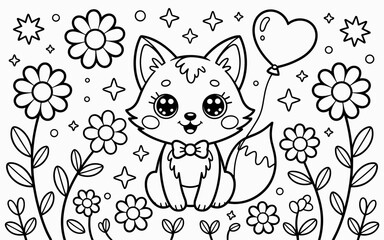Cute Animal Coloring Page, Lineart outline illustration 