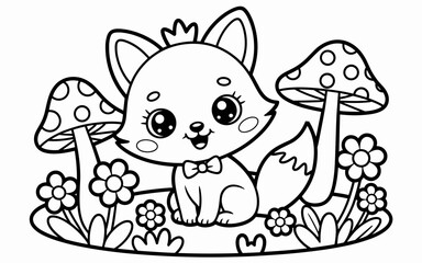 Cute Animal Coloring Page, Lineart outline illustration 