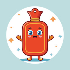 Obraz premium hot water bottle in cute cartoon character style with expressive face and limbs.