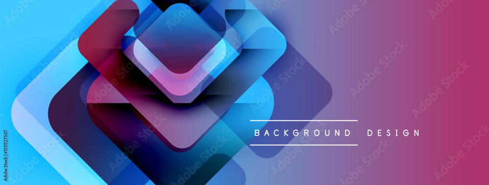 Poster abstract geometric layers create vibrant gradient background. blue transitions to purple, modern des