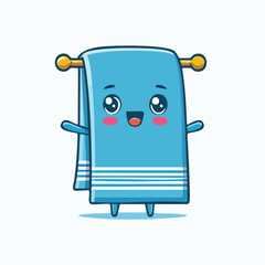 Fototapeta premium Bath towel in cute cartoon character style with expressive face and limbs.