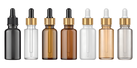 Elegant assortment of dropper bottles for essential oils and cosmetic products