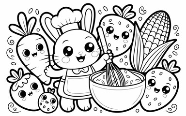 Cute Animal Coloring Page, Lineart outline illustration 