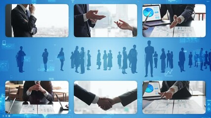 Collage video of various business scenes and digital technology - Powered by Adobe