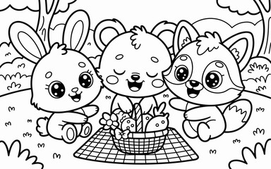 Cute Animal Coloring Page, Lineart outline illustration 