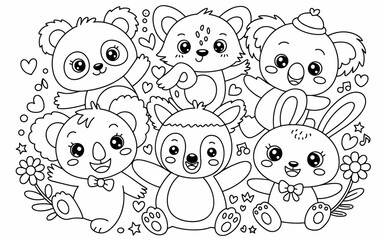 Cute Animal Coloring Page, Lineart outline illustration 