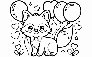 Cute Animal Coloring Page, Lineart outline illustration 
