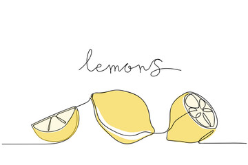 Simple line drawing of lemons with fresh lemon slices on a clean background
