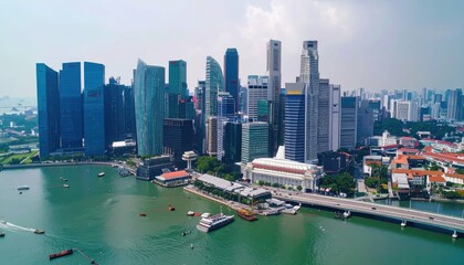 Fototapeta premium Aerial View of Singapore Skyline with Modern Architecture and Water