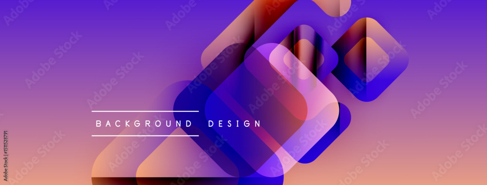 Aufkleber Abstract geometric shapes overlap, creating vibrant gradient background. Purple, orange hues dominate composition. Modern design element.