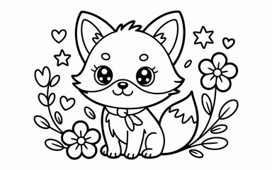 Cute Animal Coloring Page, Lineart outline illustration 