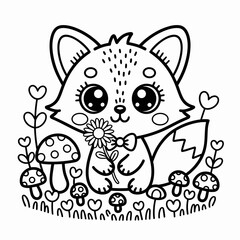 Cute Animal Coloring Page, Lineart outline illustration 