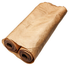 Aged parchment paper rolled into a bundle with visible texture and creases.