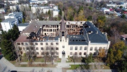 Fototapeta premium University Campus After Devastating Fire Shows Tragic Learning Environment