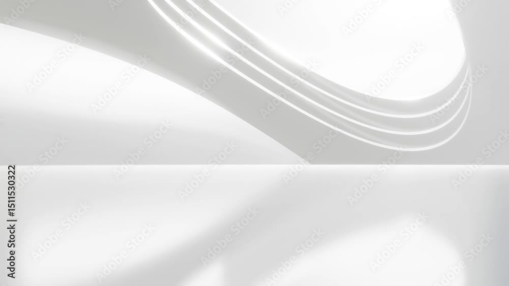 Poster abstract wavy architecture space with empty concrete floor, soft white sci-fi interior background, 3