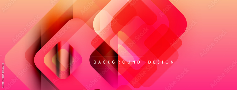 Poster abstract geometric shapes overlap, creating vibrant pink, red gradient. modern design suitable for b