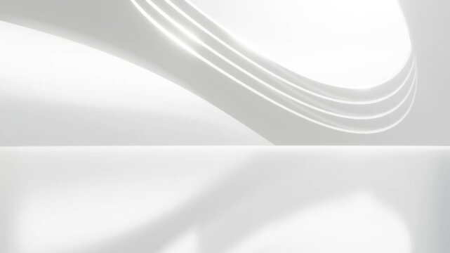 Abstract wavy architecture space with empty concrete floor, Soft white sci-fi interior background, 3d rendering