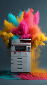 Bright office printer and photocopier with splashes of color for superior banner printing services