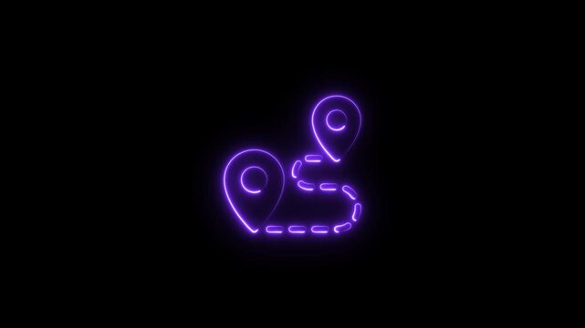 glowing neon traveling icon animation black background. 4K Video motion graphic animation.