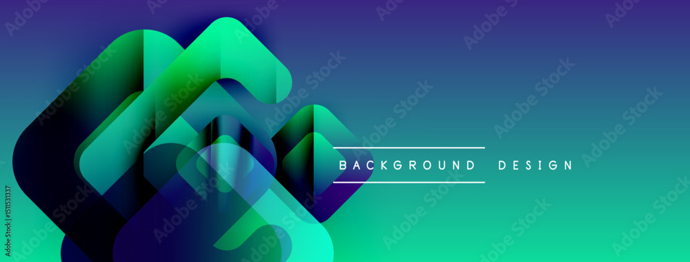 Poster Abstract geometric shapes overlap, creating vibrant blue, green gradient. Modern design element for backgrounds, banners, presentations.