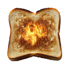 Burnt toast with a glowing center on transparent background, representing fiery taste
