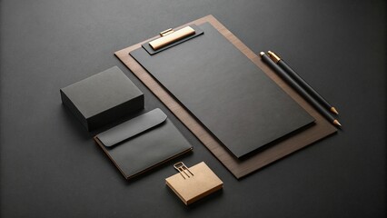 Elegant corporate stationary mockup with clipboard envelope and business card design