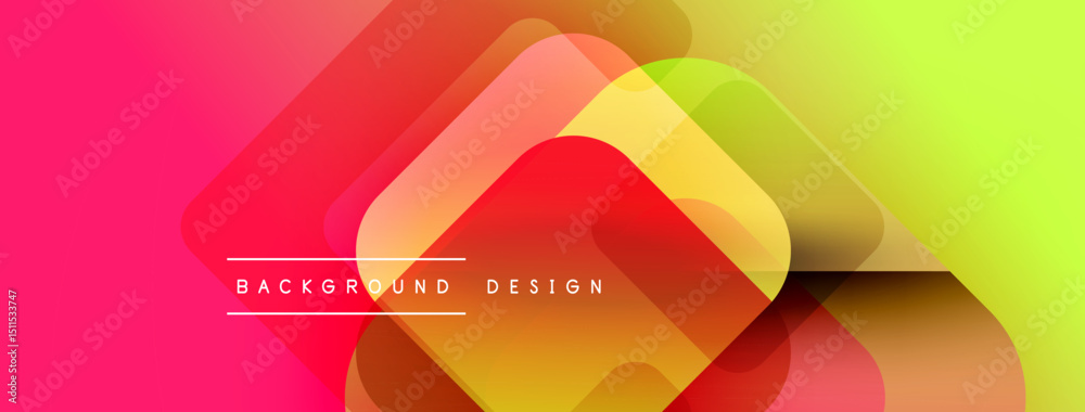 Poster Abstract geometric layers create vibrant gradient background. Red, yellow, orange hues blend smoothly, modern design element.