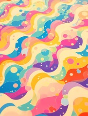 A vibrant abstract digital illustration featuring a wavy pattern of blended colors with playful round bubbles.