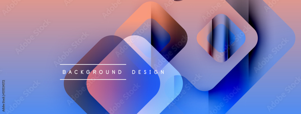 Poster abstract geometric shapes overlap. gradient colors blendpurple, blue, pink. text reads background de