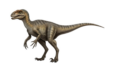 Fototapeta premium Deinonychus dinosaur isolated on transparent png background, suitable for an encyclopedia or field guide, postcards and fabric patterns