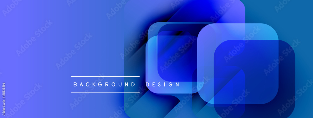 Poster abstract blue gradients form layered squares. minimalist text reads background design. modern aesthe