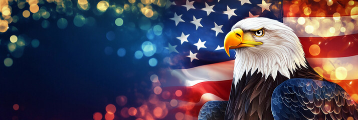 Patriotic eagle banner with vibrant colors and stars Generative AI
