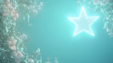 Glowing star, floral frame