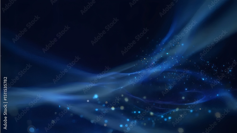 Aufkleber Blue Abstract Background with Dynamic Wavy Lines and Sparkling Particles Displaying an Elegant Futuristic Design