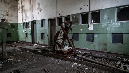 Abandoned Siberian Gulag Interior with Haunted Historical Significance