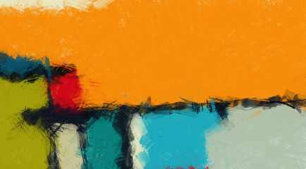 Abstract art brush strokes color blending template background, canvas texture applied.