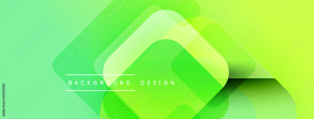 Poster Abstract green layers create dynamic background. Rounded squares overlap, forming modern design. Gradient shades offer visual depth.